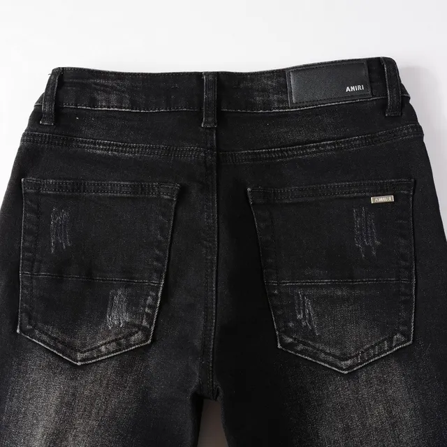 Amiri calças jeans pretas cinza distressed slim fit 5