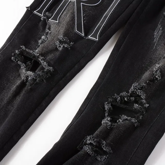 Amiri calças jeans pretas cinza distressed slim fit 6