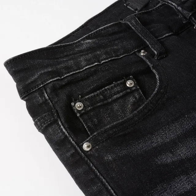 Amiri calças jeans pretas cinza distressed slim fit 8