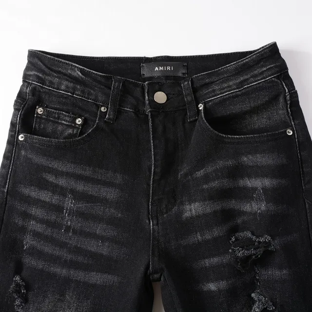 Amiri calças jeans pretas cinza distressed slim fit 11
