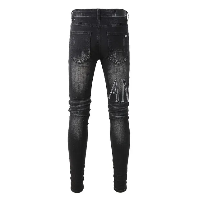 Amiri calças jeans pretas cinza distressed slim fit 12