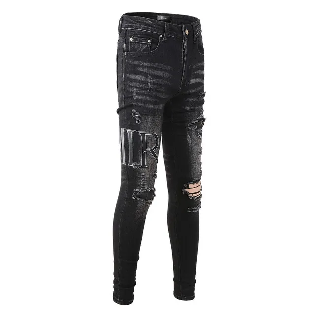 Amiri calças jeans pretas cinza distressed slim fit 13