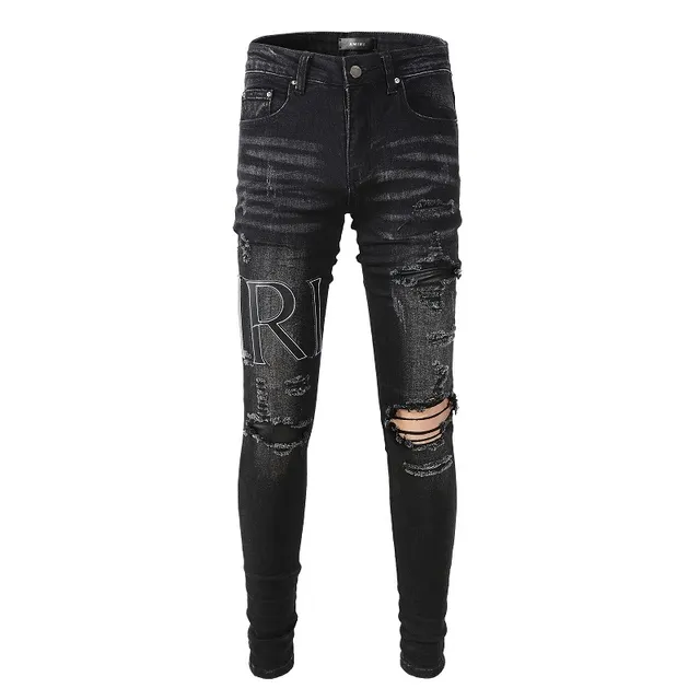 Amiri calças jeans pretas cinza distressed slim fit 14