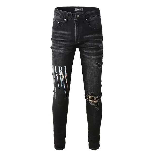Amiri Black Multicolor Distressed Embroidered Jeans 14