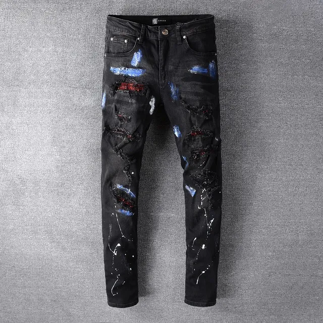 Amiri Black Multicolor Distressed Paint-Splatter Jeans 17
