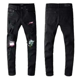 Amiri Destroyed Black Multicolor Distressed Ripped Jeans