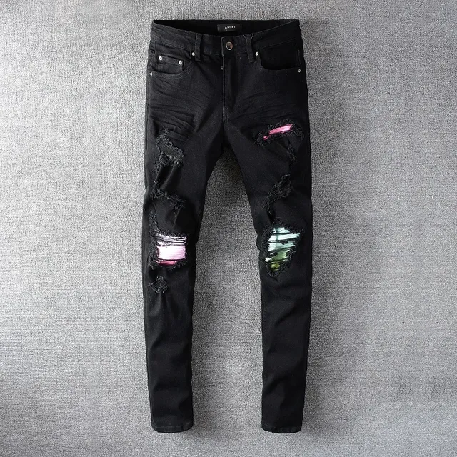 Amiri Destroyed Black Multicolor Distressed Ripped Jeans 12