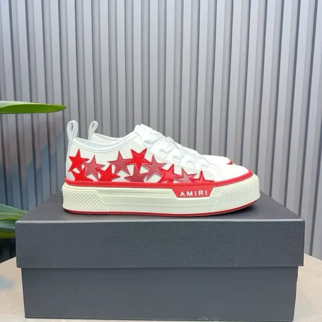 Amiri সাদা লাল Low-Top Platform Sole Lifestyle Sneakers 4