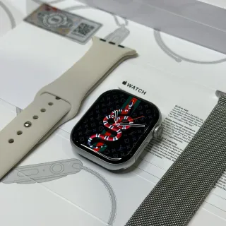 Apple Silver Beige Square-Edged Stainless Case Custom LV X Gucci Snake Dial Sports Watch