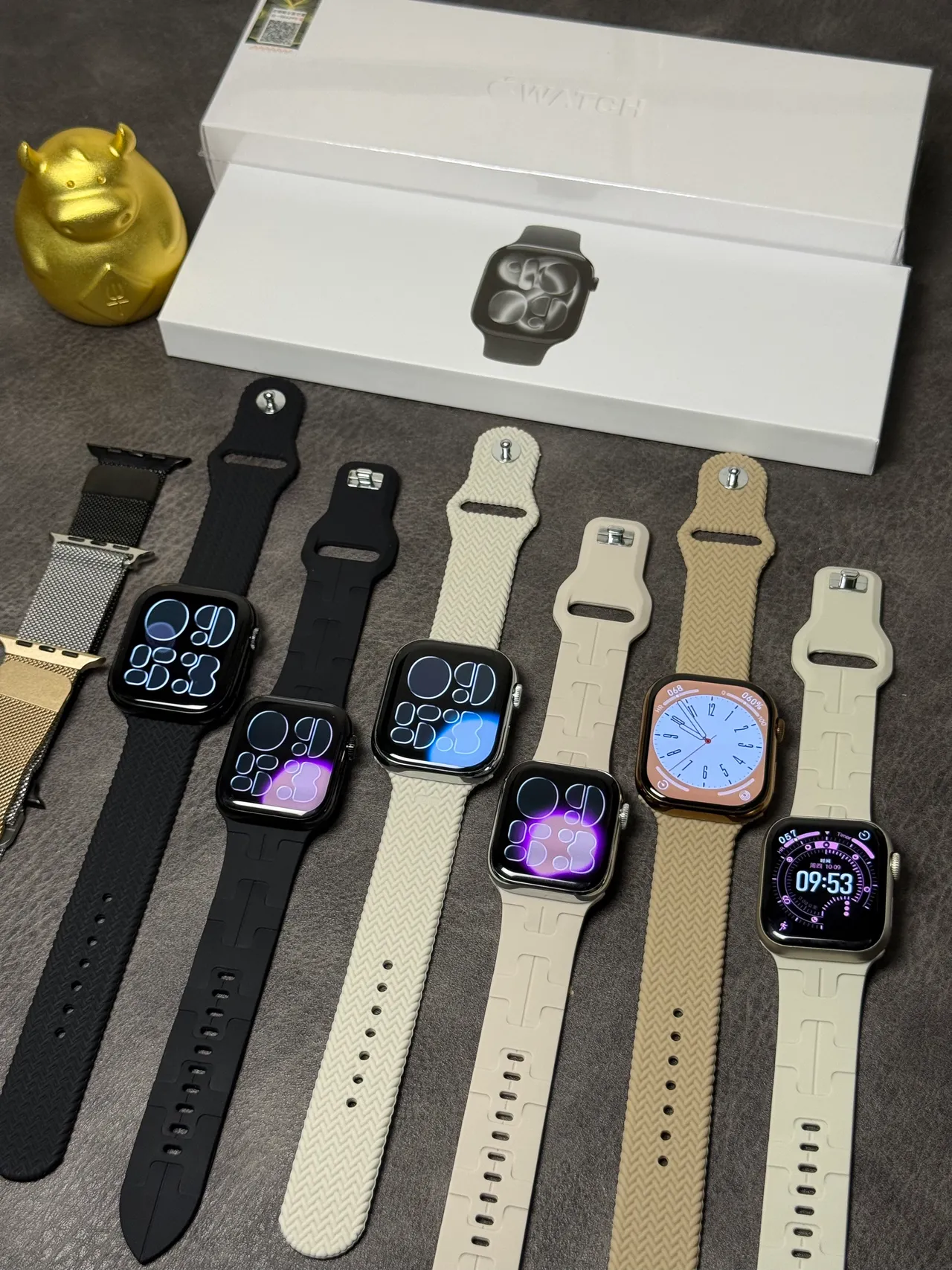 Apple Watch Beige Blue Rectangular Case Digital Crown Control Sports Watch 4