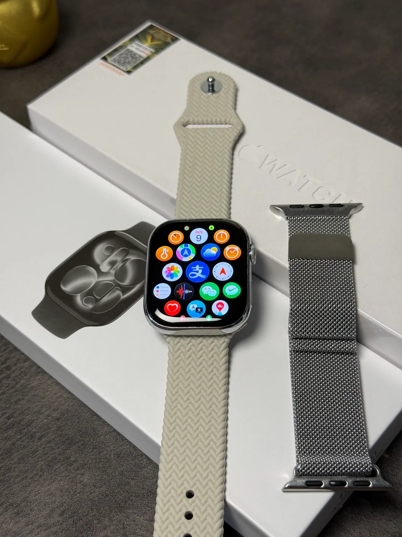 Apple Watch Beige Blue Rectangular Case Digital Crown Control Sports Watch 5