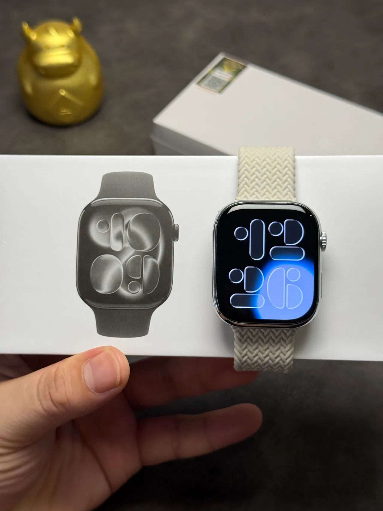 Apple Watch Beige Blue Rectangular Case Digital Crown Control Sports Watch 12