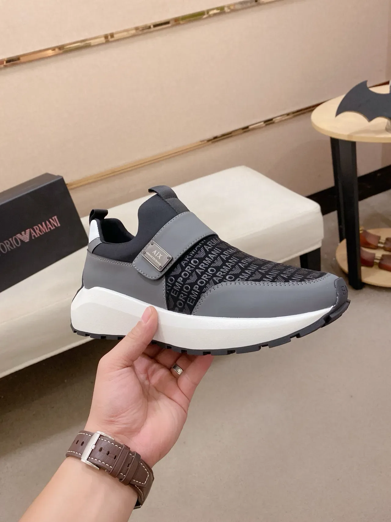 Armani Exchange sneakers lifestyle slip-on à impression de logo 4