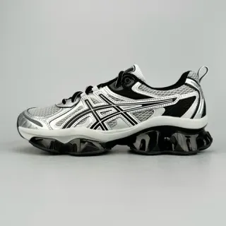 ASICS فضي أسود شبكة وطبقة اصطناعية علوية موجية شفافة كيس وسط القدم أحذية جري