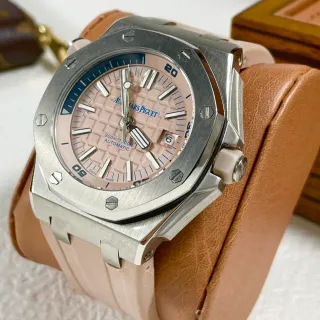 Audemars Piguet Royal Oak Offshore Pink Dial Beige Strap Mechanical Watch