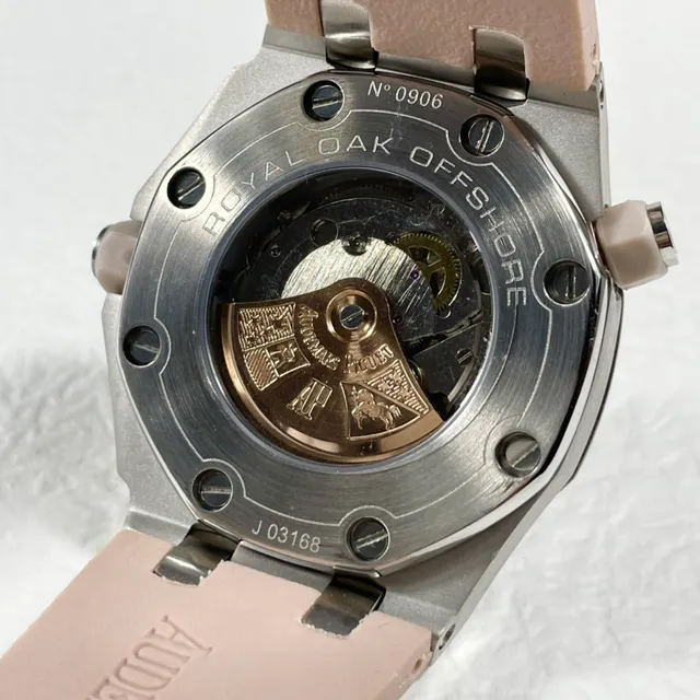 Audemars Piguet Royal Oak Offshore Pink Dial Beige Strap Mechanical Watch 4