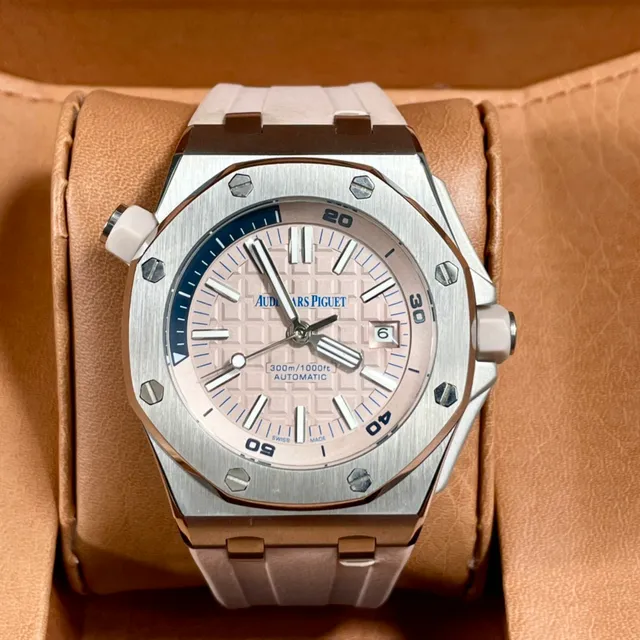 Audemars Piguet Royal Oak Offshore Pink Dial Beige Strap Mechanical Watch 5