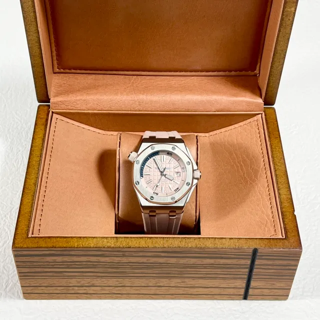 Audemars Piguet Royal Oak Offshore Pink Dial Beige Strap Mechanical Watch 6