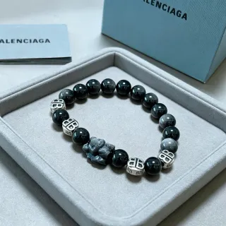 Balenciaga BB Pulsera Negra Plateada con Perlas Monogramada