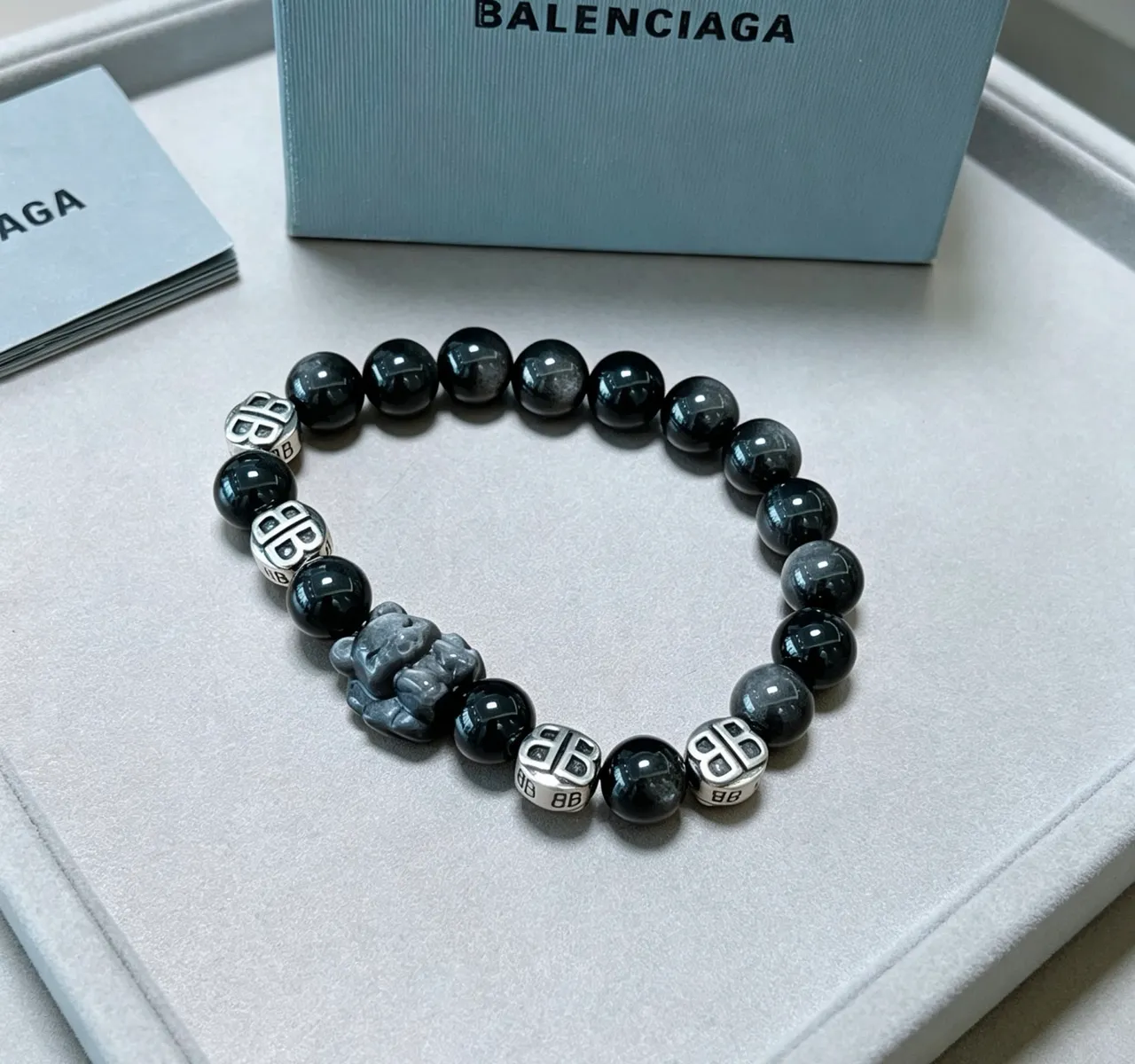 Balenciaga BB Black Silver Beaded Monogrammed Bracelet 4