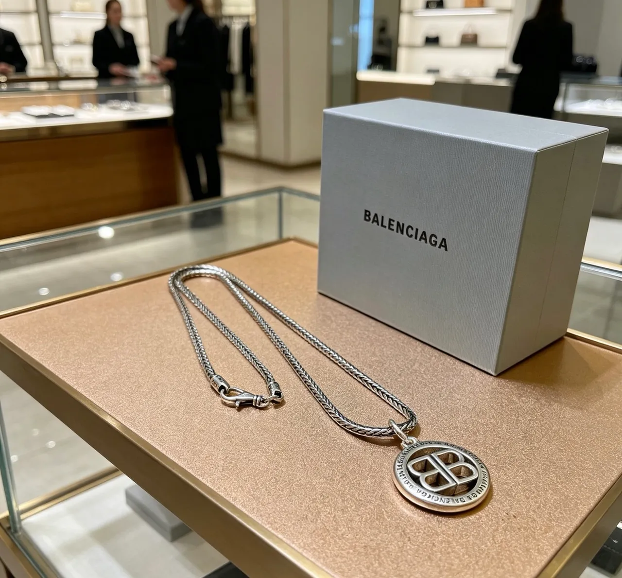 Balenciaga BB Coin Pendant Braided Chain Necklace 3