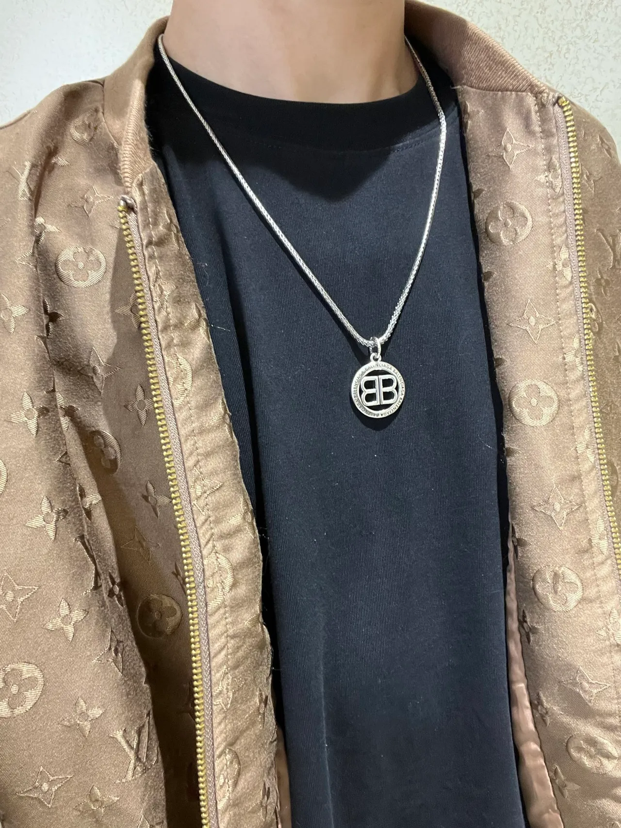 Balenciaga BB Coin Pendant Braided Chain Necklace 4