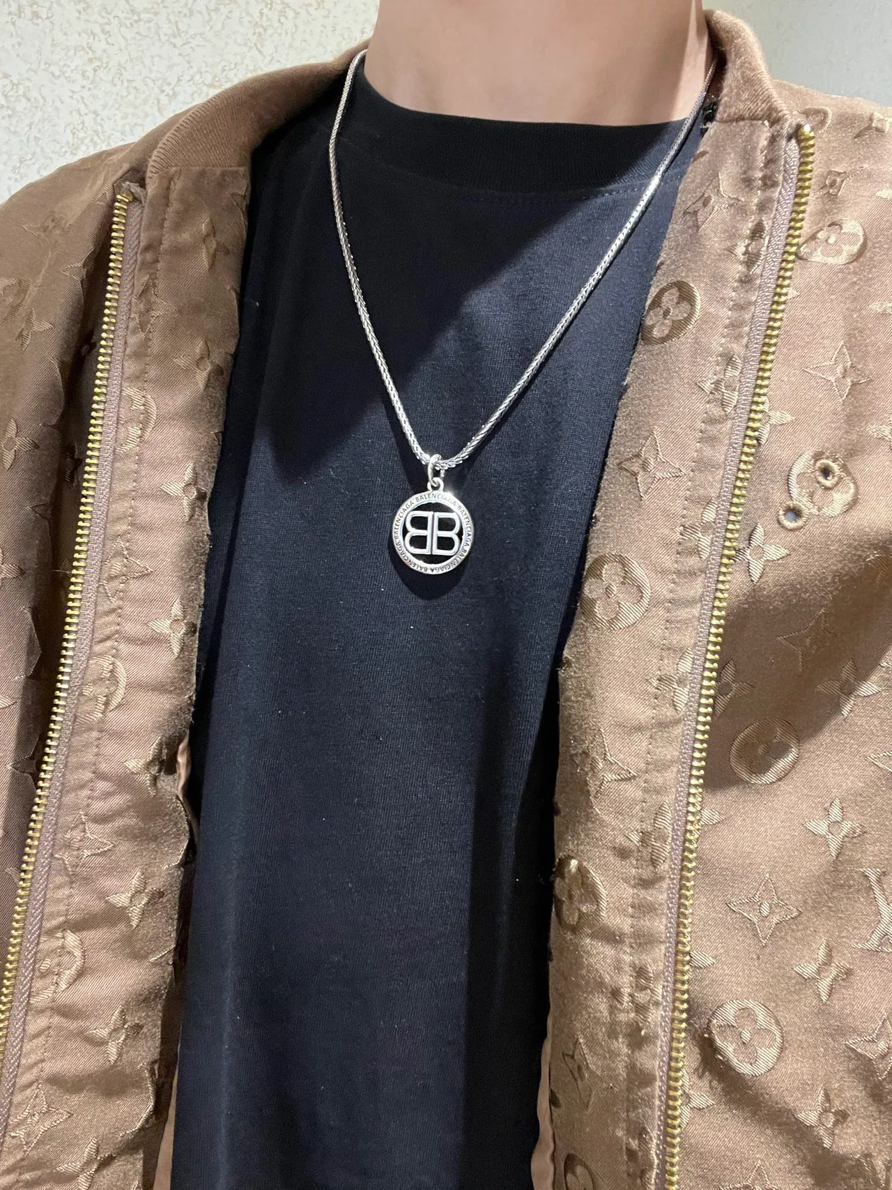 Balenciaga BB Coin Pendant Braided Chain Necklace 5