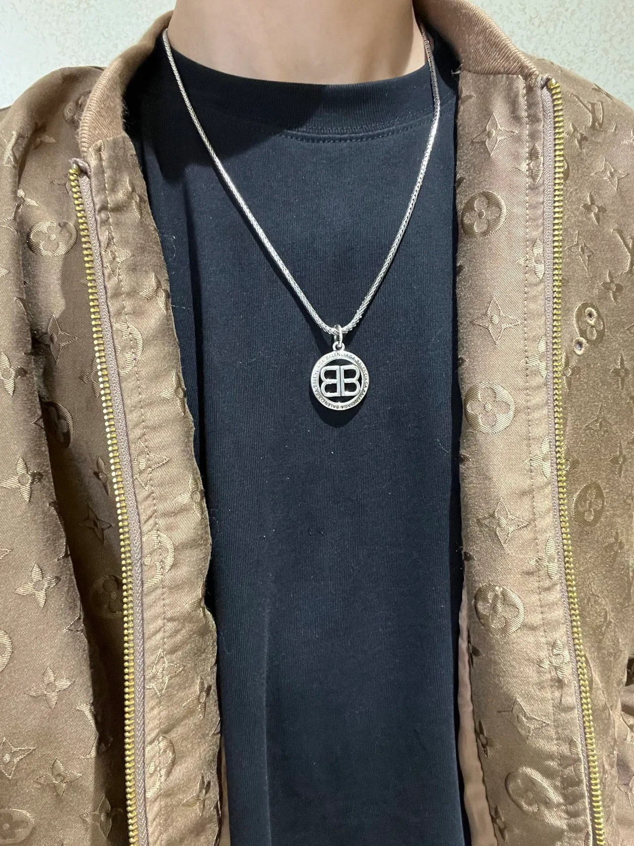 Balenciaga BB Coin Pendant Braided Chain Necklace 8