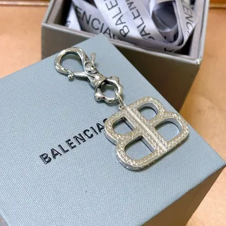 Balenciaga BB Encanto de Cristal Plata Blanco Double-B Logo Pulsera