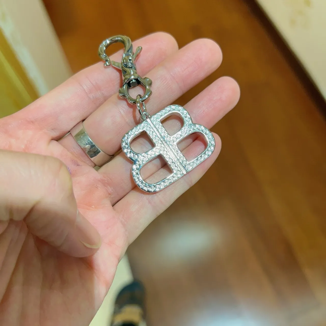 Balenciaga BB Crystal Charm Silver White Double-B Logo Bracelet 2