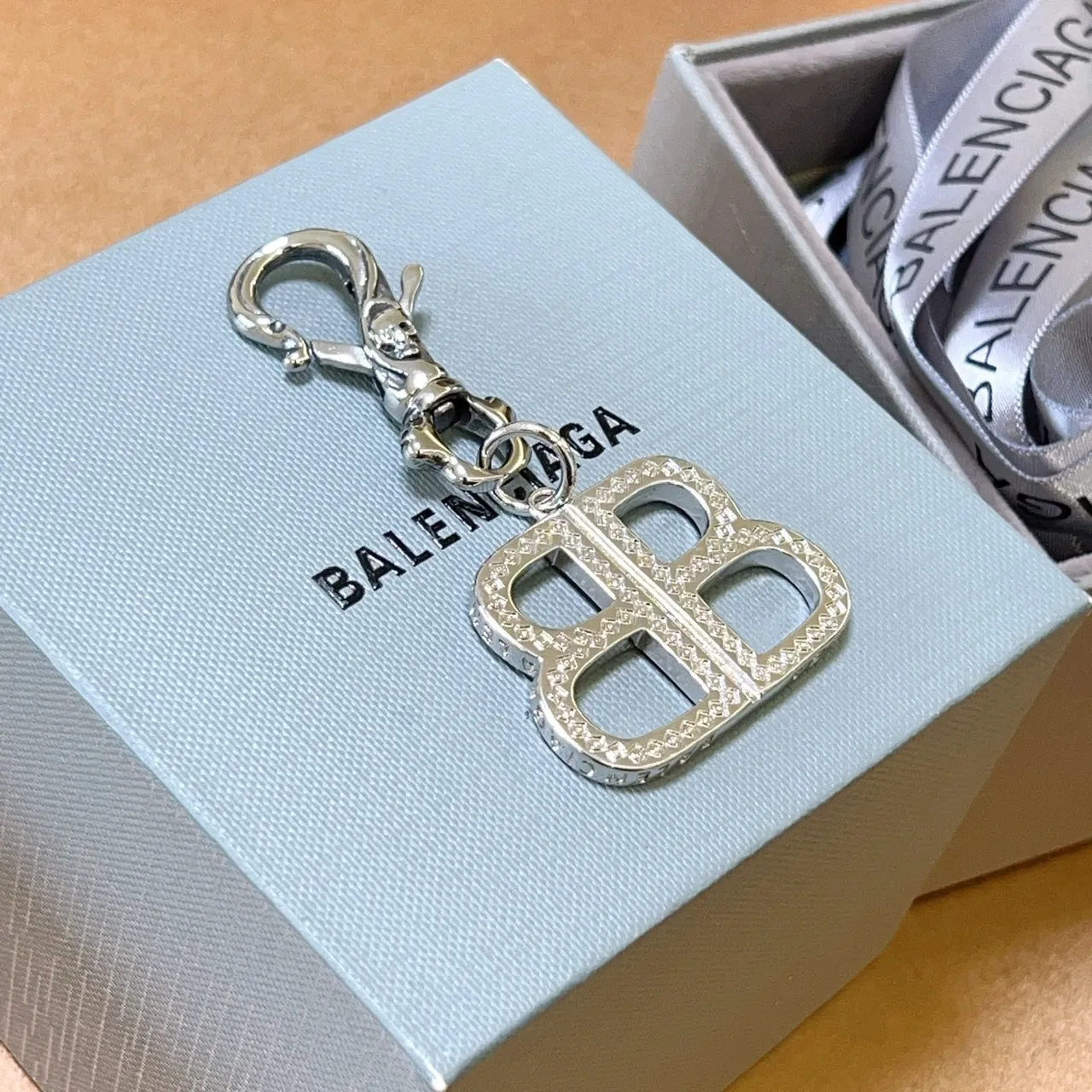 Balenciaga BB Crystal Charm Silver White Double-B Logo Bracelet 3