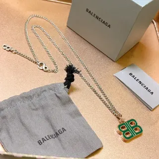 Balenciaga BB Enamel Double-B Pendant Necklace