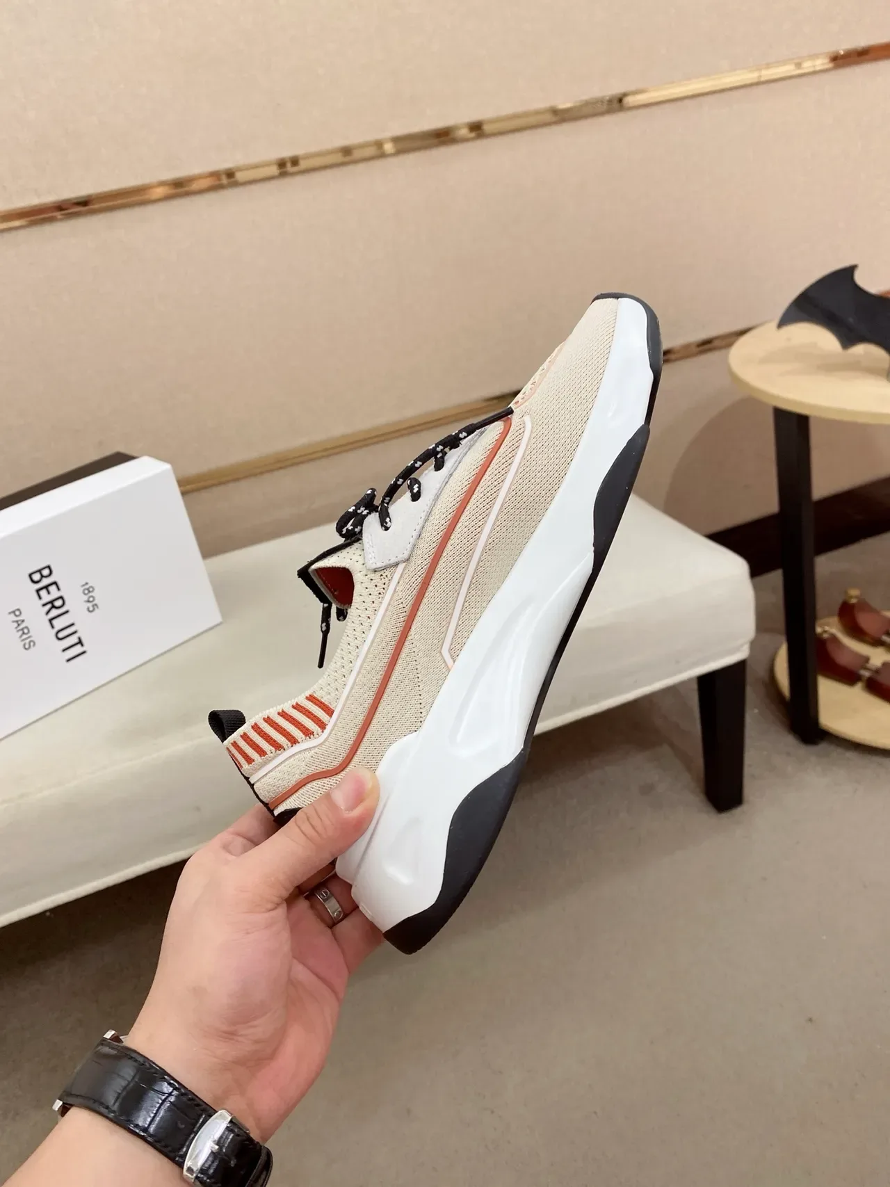 Balenciaga Beige Orange Knit Upper Sculpted Chunky Sole Lifestyle Sneakers 3