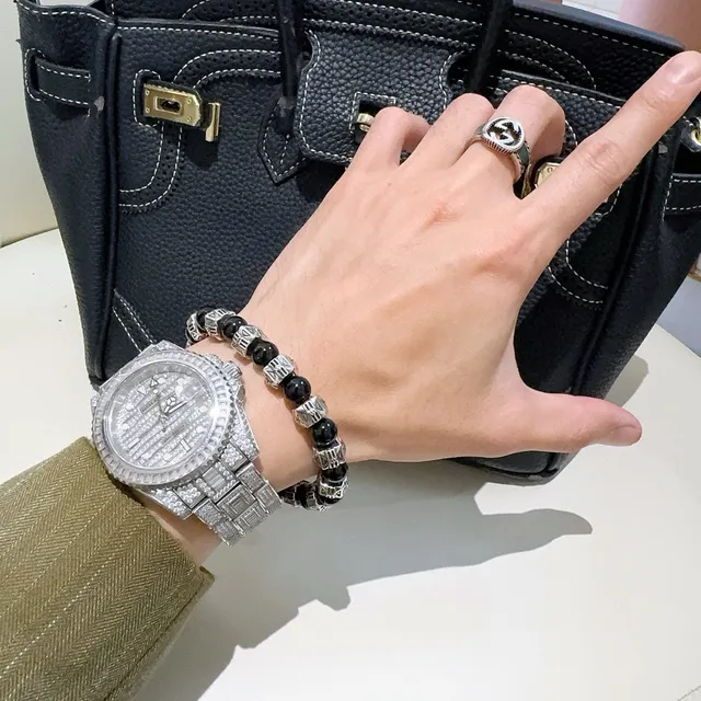 Balenciaga Pulseira de contas preta e prata 2