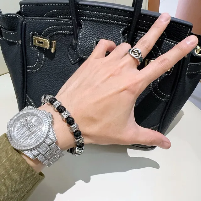 Balenciaga Pulseira de contas preta e prata 5