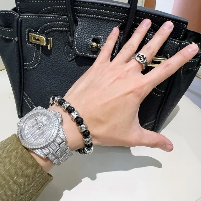 Balenciaga Pulseira de contas preta e prata 8