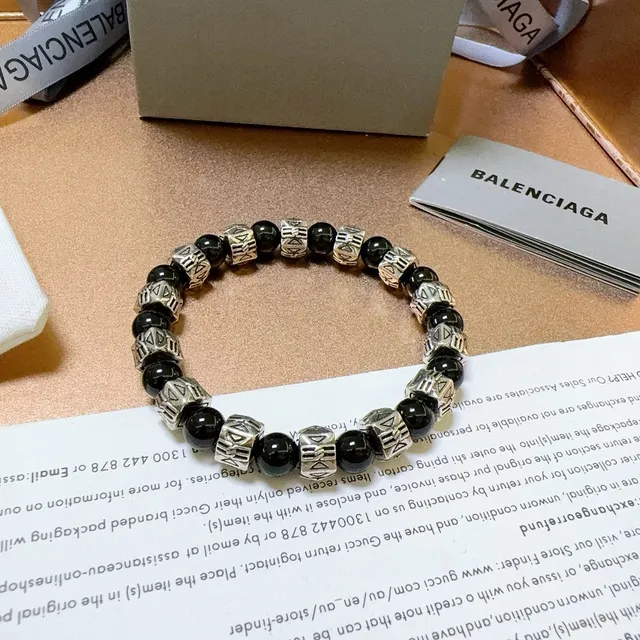 Balenciaga Pulseira de contas preta e prata 9