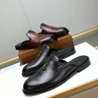 Balenciaga Negro Marrón Sin Talón Slip-On Cuero Pulido Mocasín