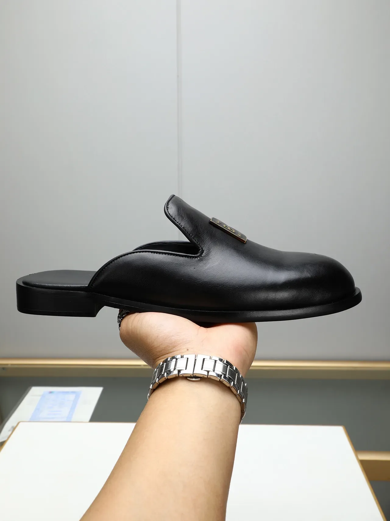 Balenciaga Preto Marrom Sem Talão Slip-On Couro Polido Mocassim 4