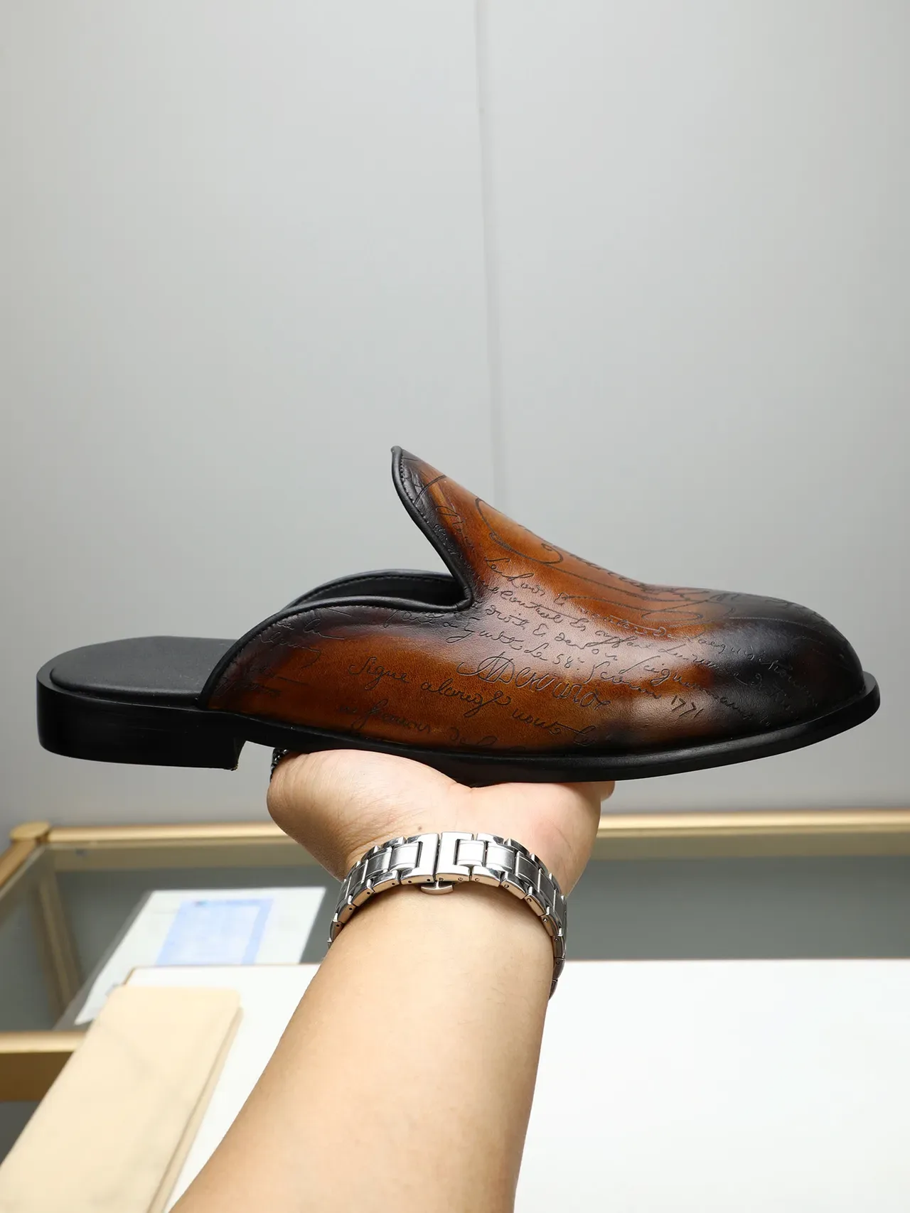 Balenciaga Preto Marrom Sem Talão Slip-On Couro Polido Mocassim 7