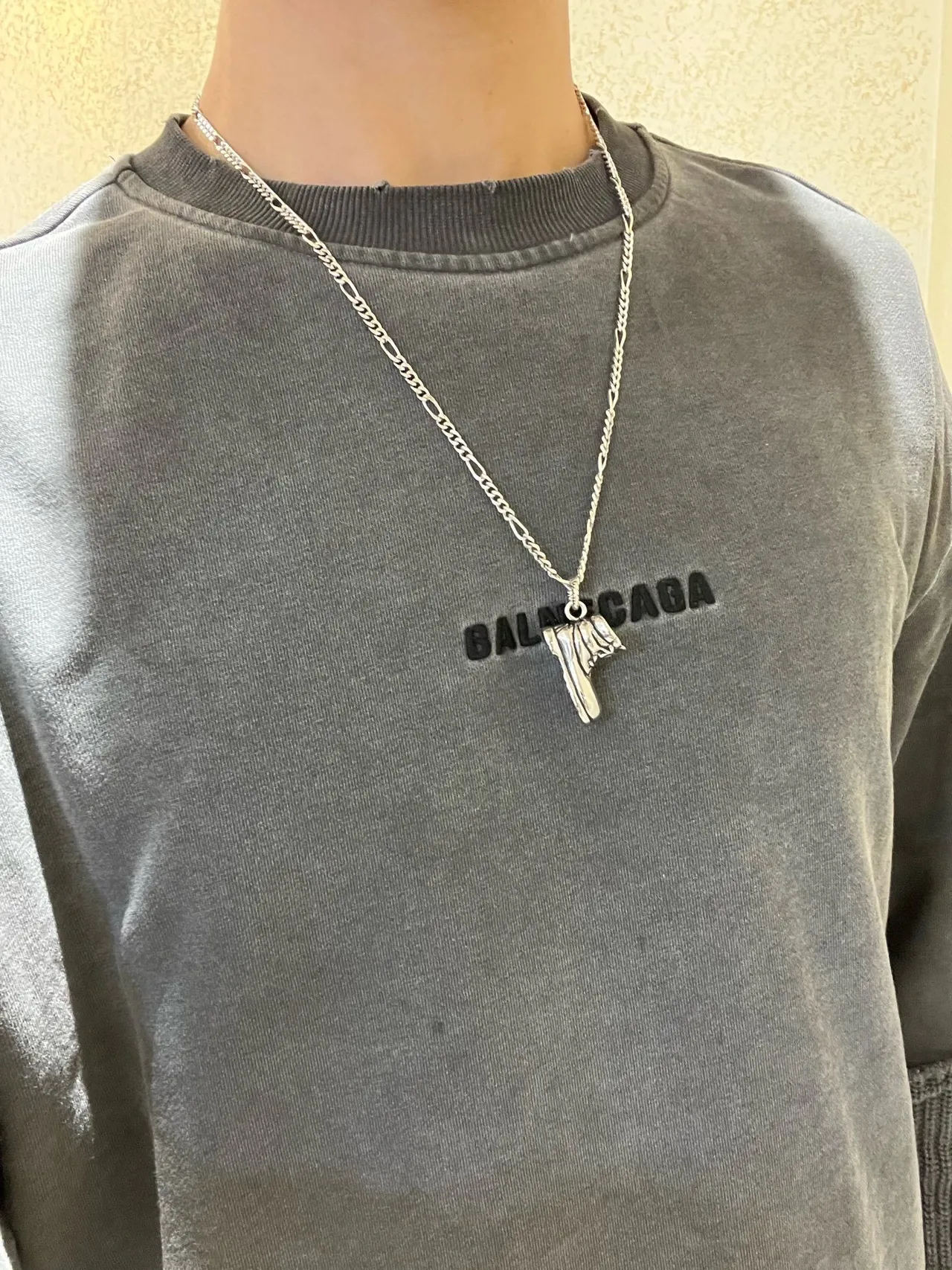 Balenciaga Boot Pendant Silver Chain Necklace 2