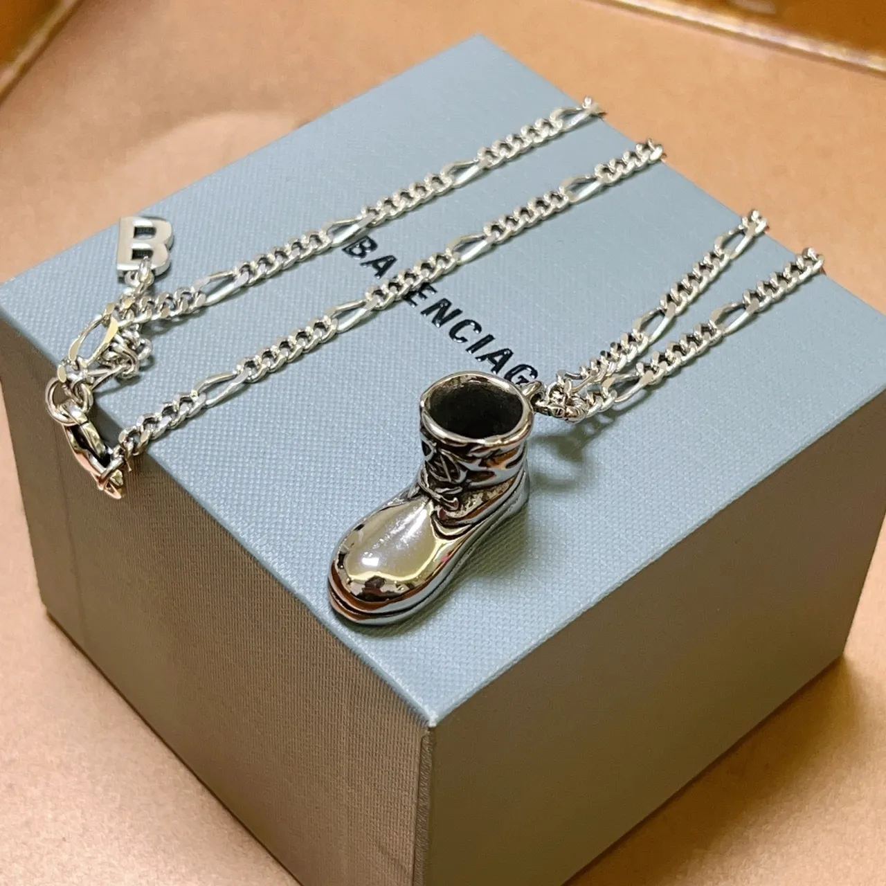 Balenciaga Boot Pendant Silver Chain Necklace 3