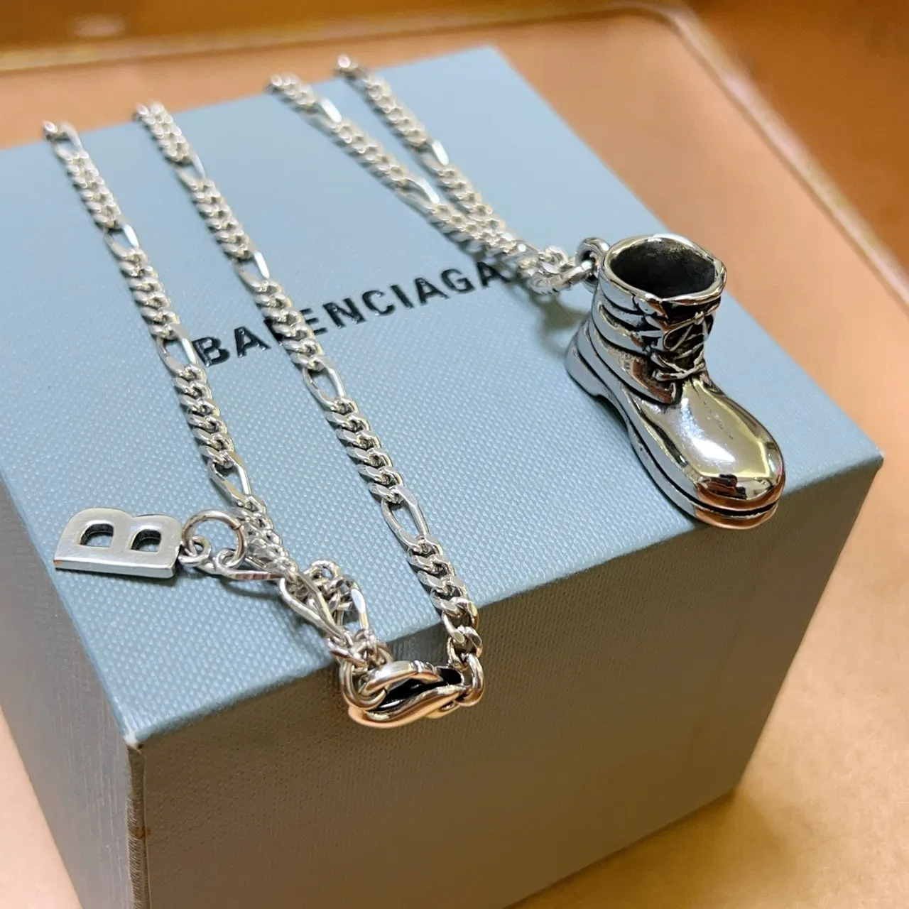 Balenciaga Boot Pendant Silver Chain Necklace 7