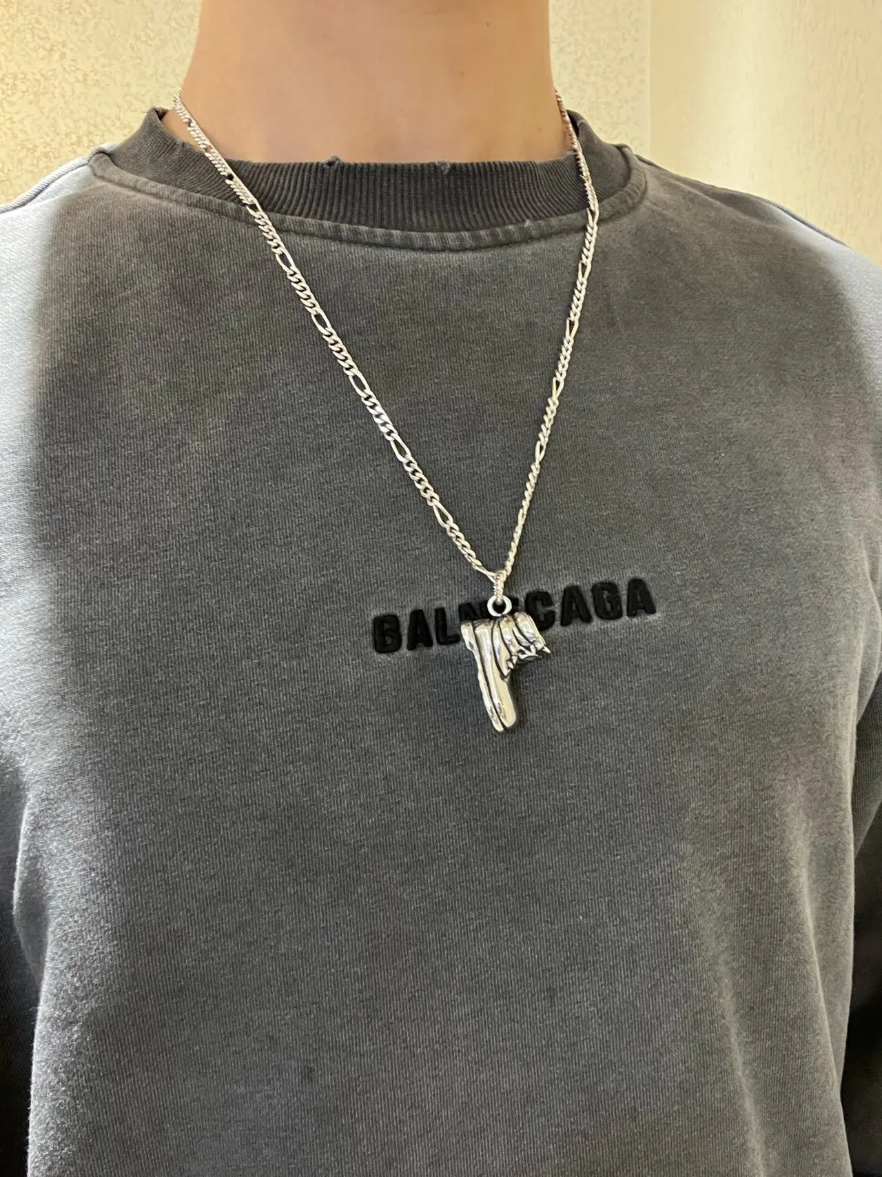 Balenciaga Boot Pendant Silver Chain Necklace 8