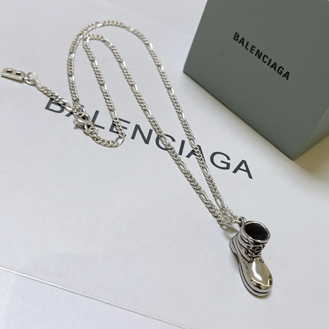 Balenciaga Boot Pendant Silver Chain Necklace 9