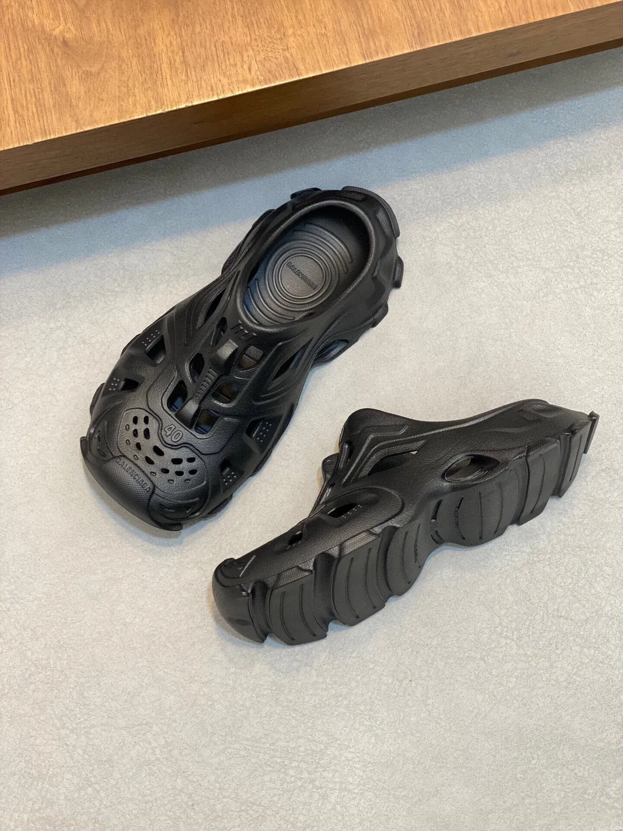Balenciaga Defender Dark Gray Molded Rubber Clogs 5