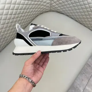 Balenciaga Cinza Bege Assimétrico Recorte Lateral Painel Camadas Camurça e Malha Superior Tênis Chunky