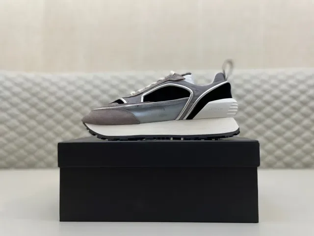 Balenciaga Cinza Bege Assimétrico Recorte Lateral Painel Camadas Camurça e Malha Superior Tênis Chunky 5