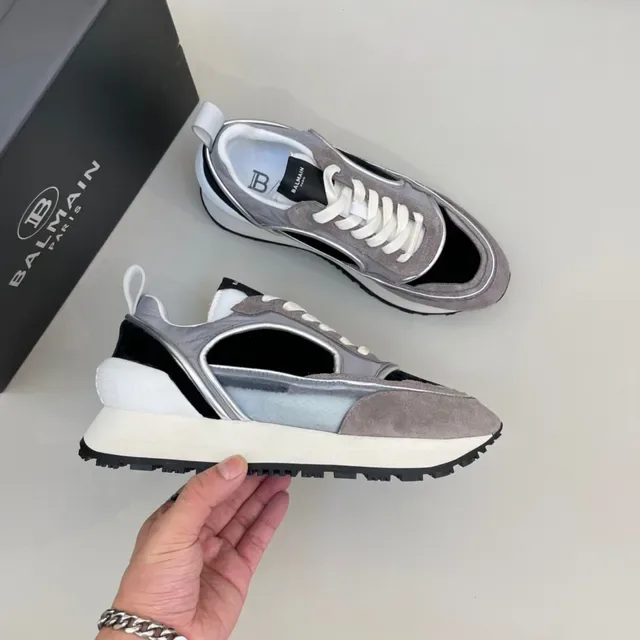 Balenciaga Cinza Bege Assimétrico Recorte Lateral Painel Camadas Camurça e Malha Superior Tênis Chunky 6