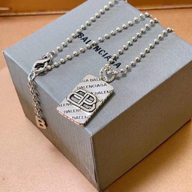 Balenciaga Pingente Placa ID Corrente Bola Colar 5